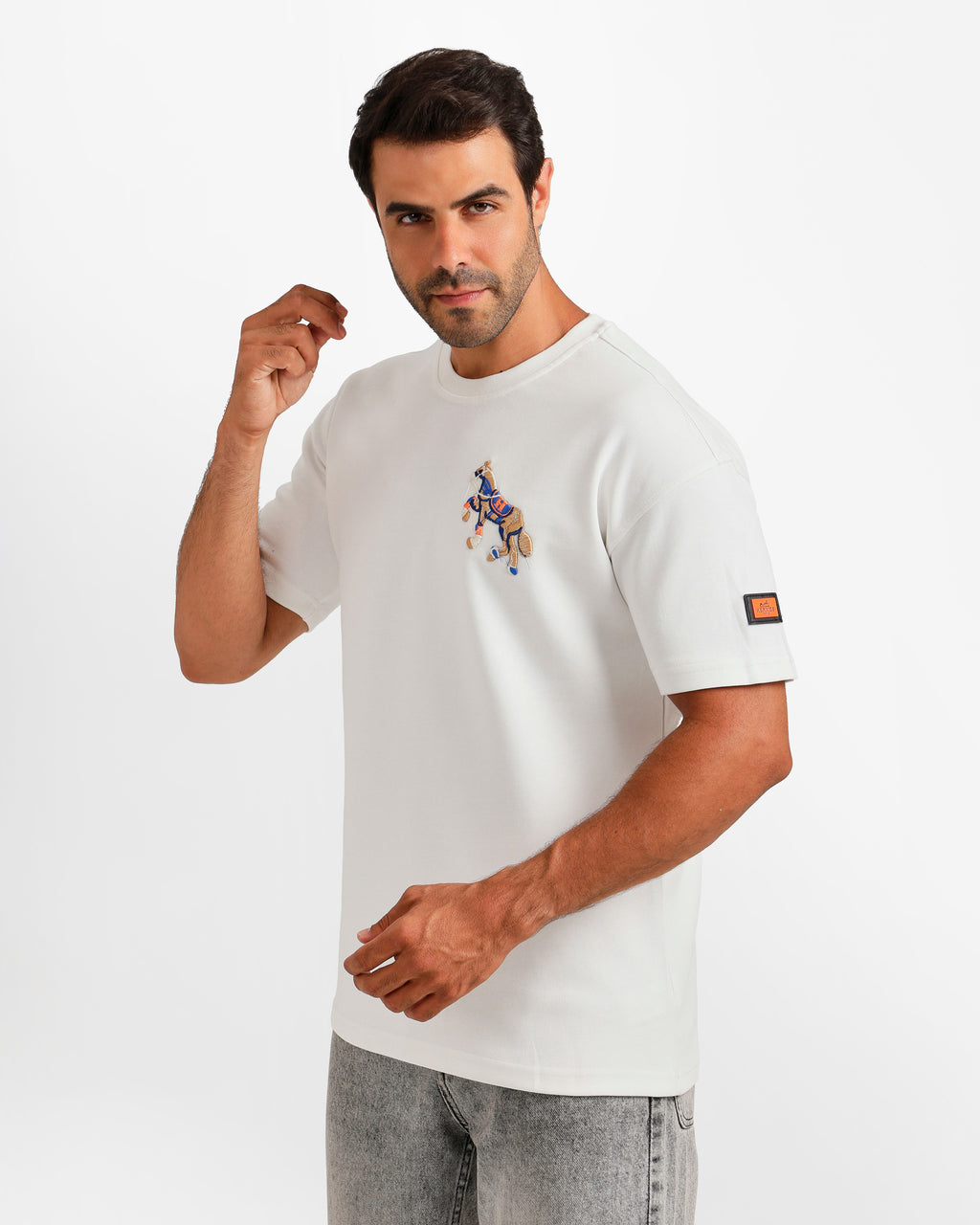 Equestrian Embroidery Streetwear T-Shirt - White | ONZE Egypt