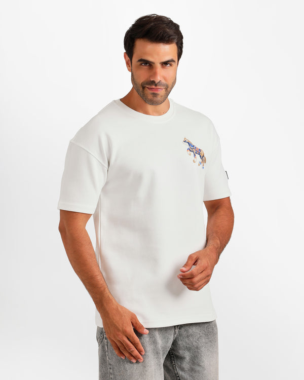 Equestrian Embroidery Streetwear T-Shirt - White | ONZE Egypt
