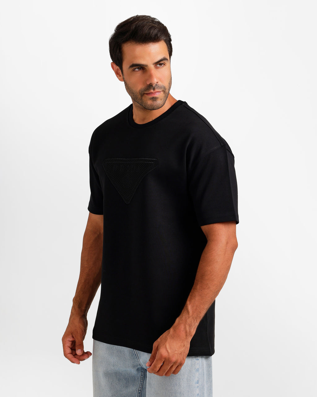 Triangle Patch Streetwear T-Shirt - Black | ONZE Egypt