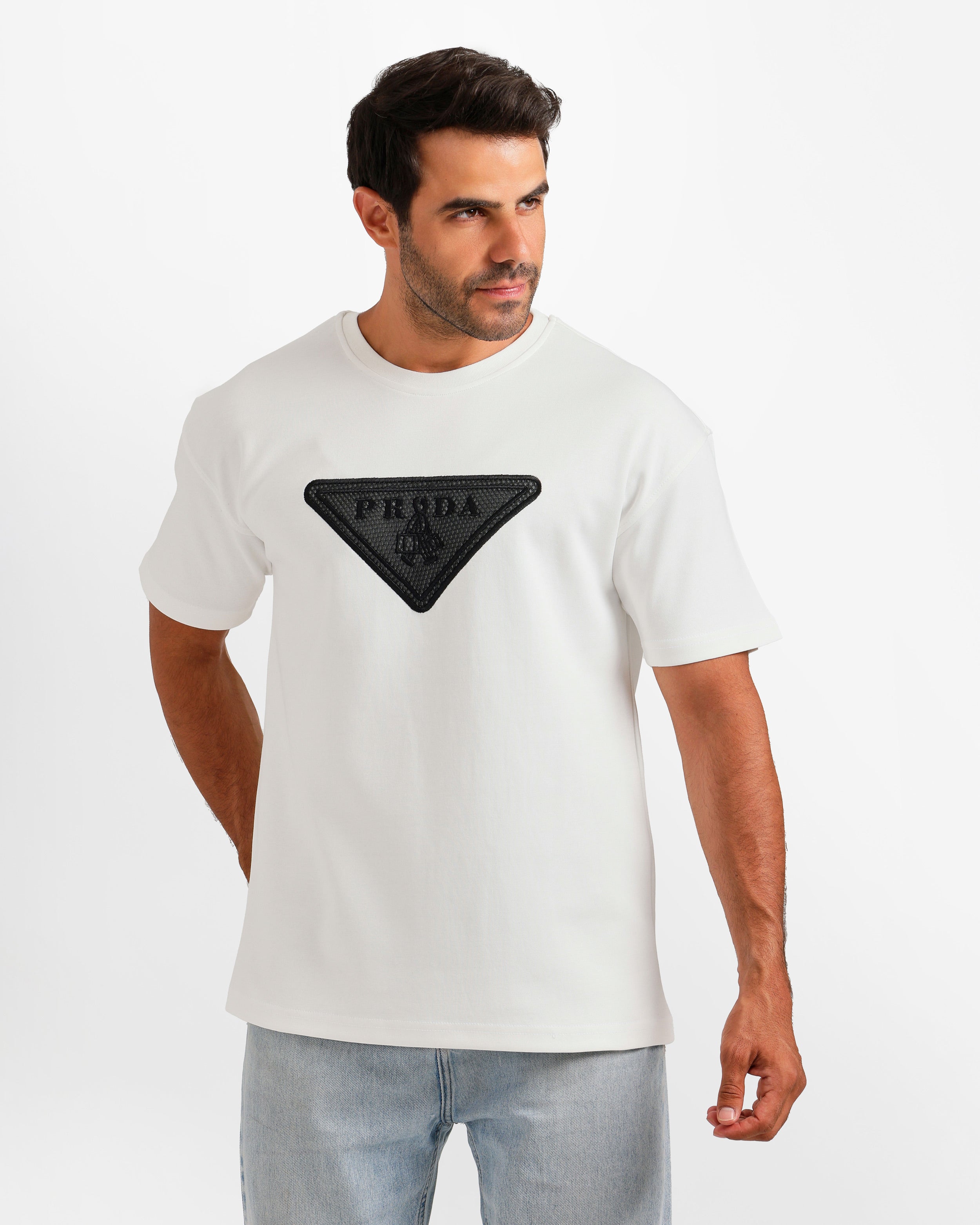 Triangle Patch Streetwear T-Shirt - White | ONZE Egypt