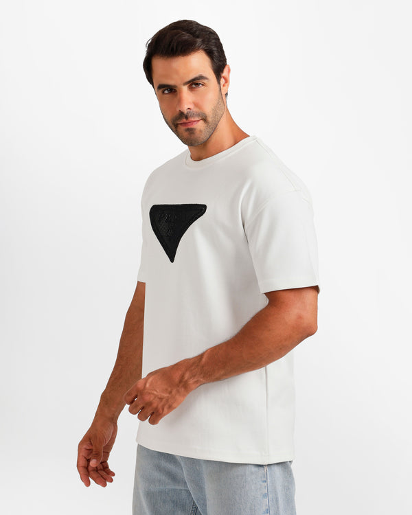 Triangle Patch Streetwear T-Shirt - White | ONZE Egypt