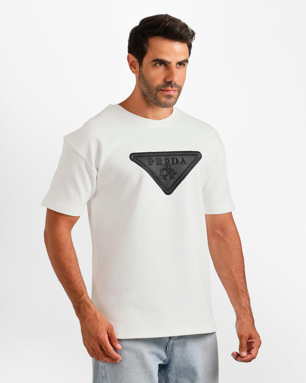 Triangle Patch Streetwear T-Shirt - White | ONZE Egypt