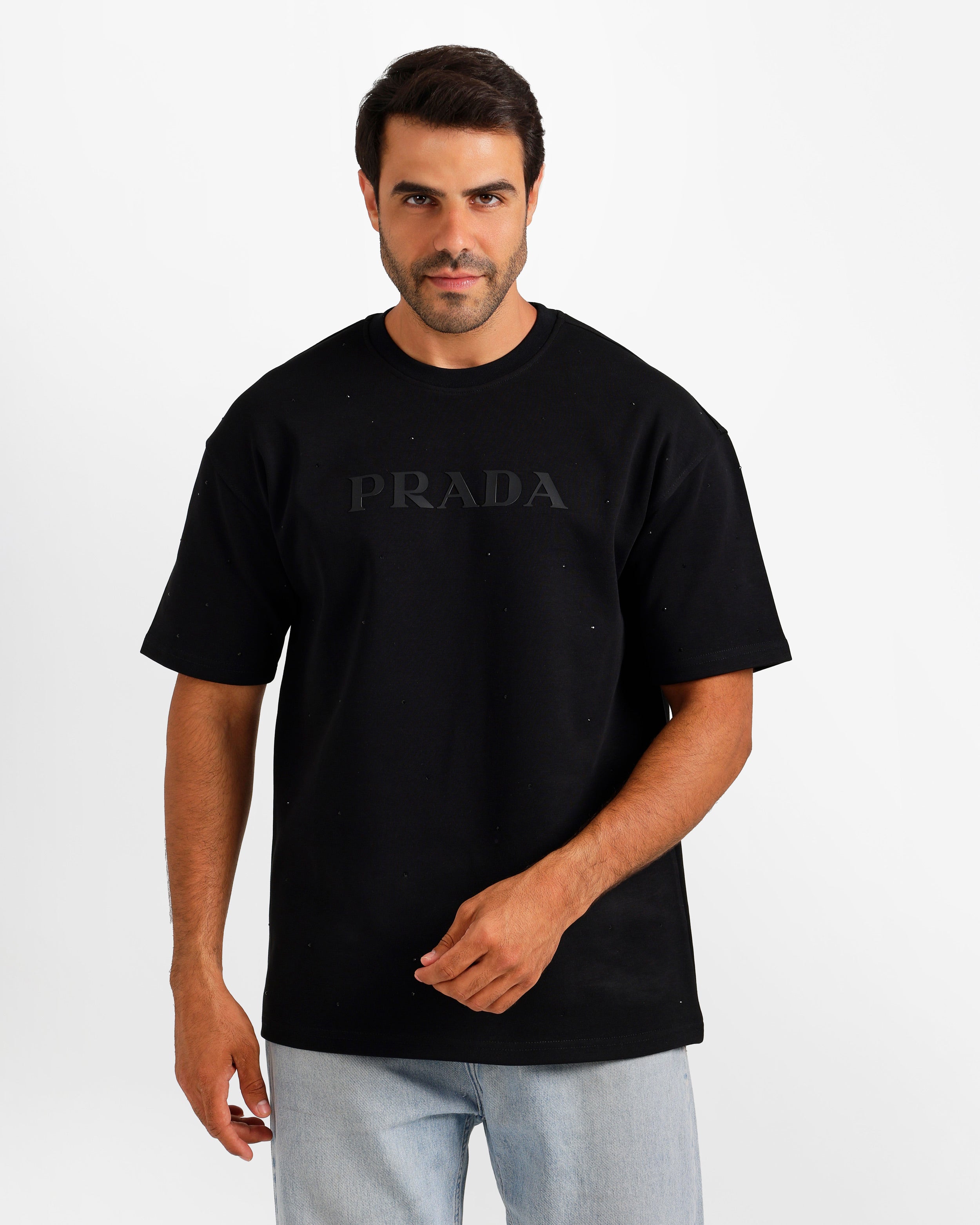 Minimal Dot Pattern Typography T-Shirt - Black | ONZE Egypt