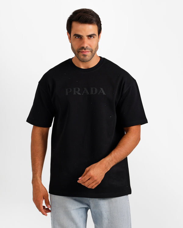 Minimal Dot Pattern Typography T-Shirt - Black | ONZE Egypt