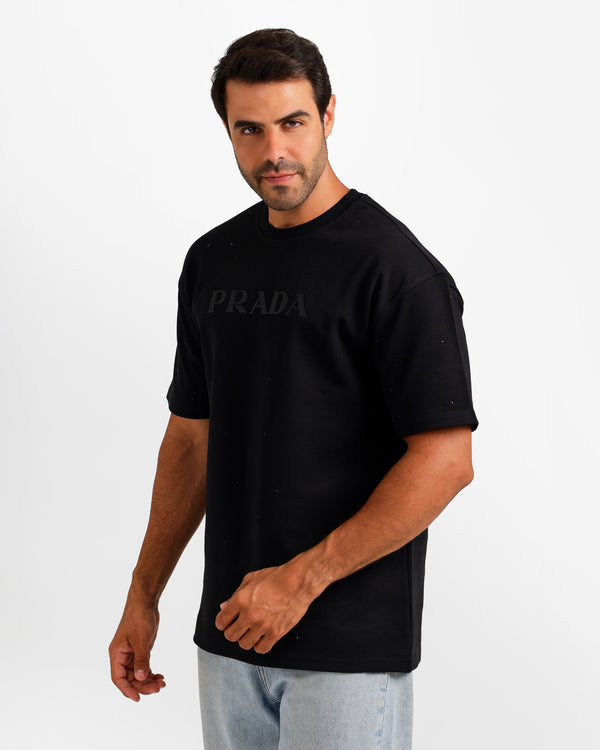 Minimal Dot Pattern Typography T-Shirt - Black | ONZE Egypt