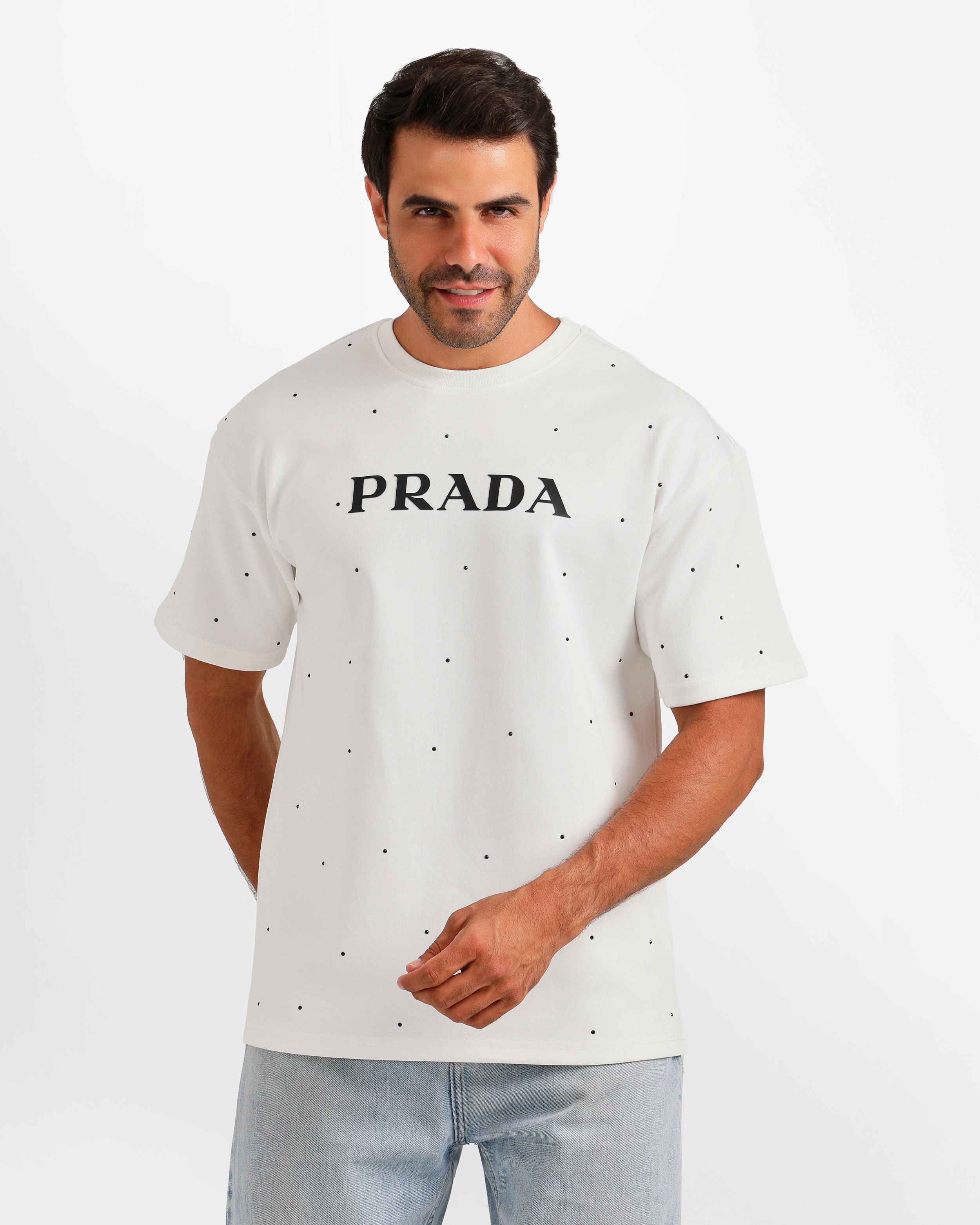 Minimal Dot Pattern Typography T-Shirt - White | ONZE Egypt