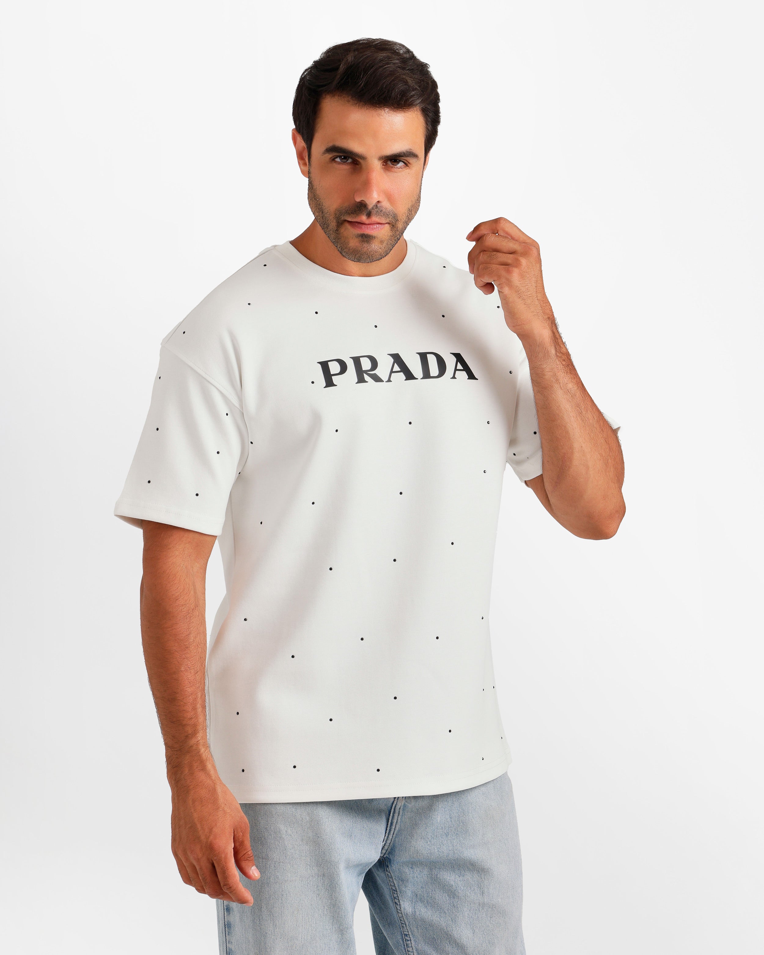 Minimal Dot Pattern Typography T-Shirt - White | ONZE Egypt