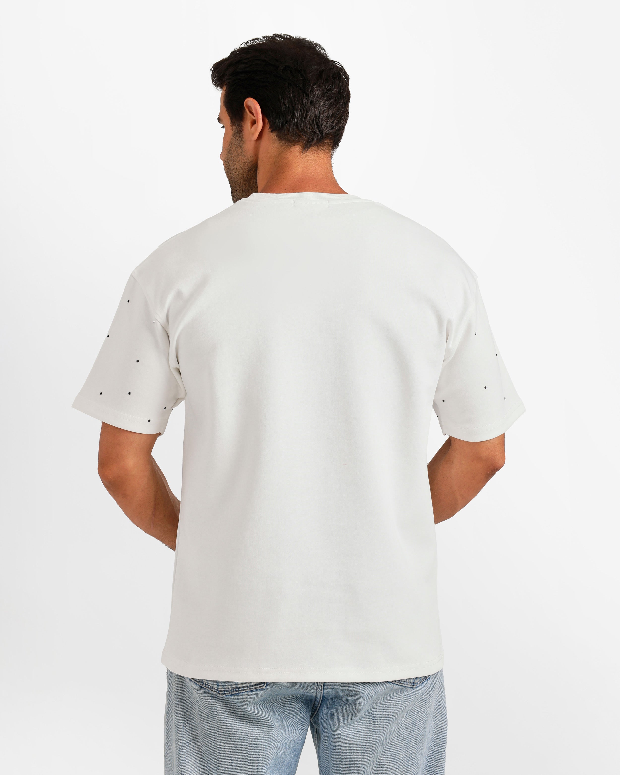 Minimal Dot Pattern Typography T-Shirt - White | ONZE Egypt