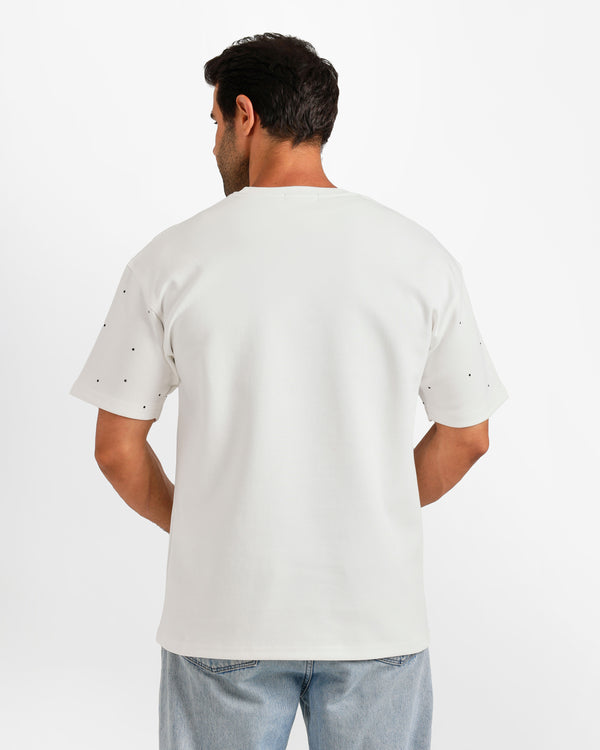 Minimal Dot Pattern Typography T-Shirt - White | ONZE Egypt