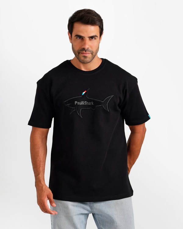 Shark Outline Graphic T-Shirt - Black | ONZE Egypt