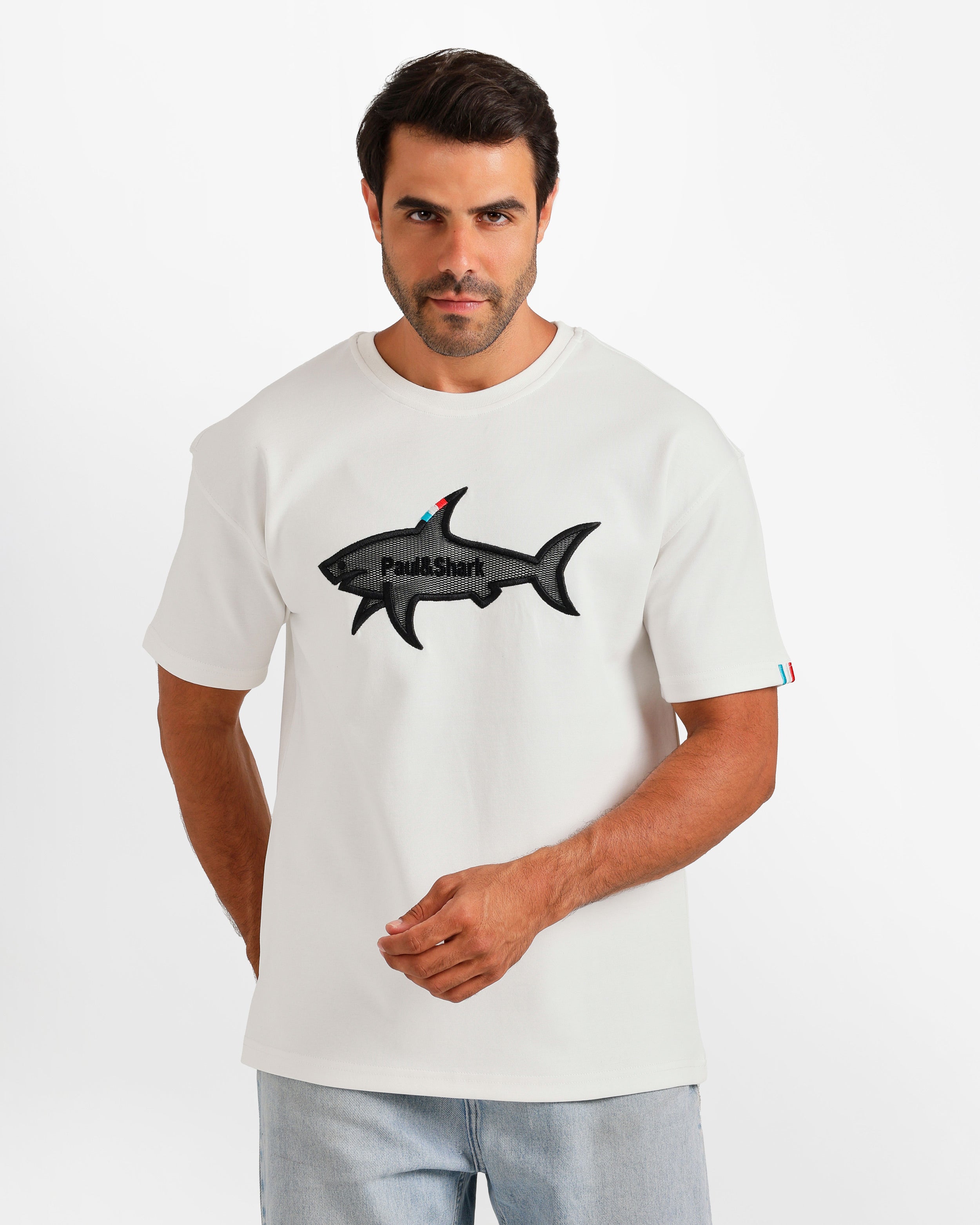 Shark Outline Graphic T-Shirt - White | ONZE Egypt