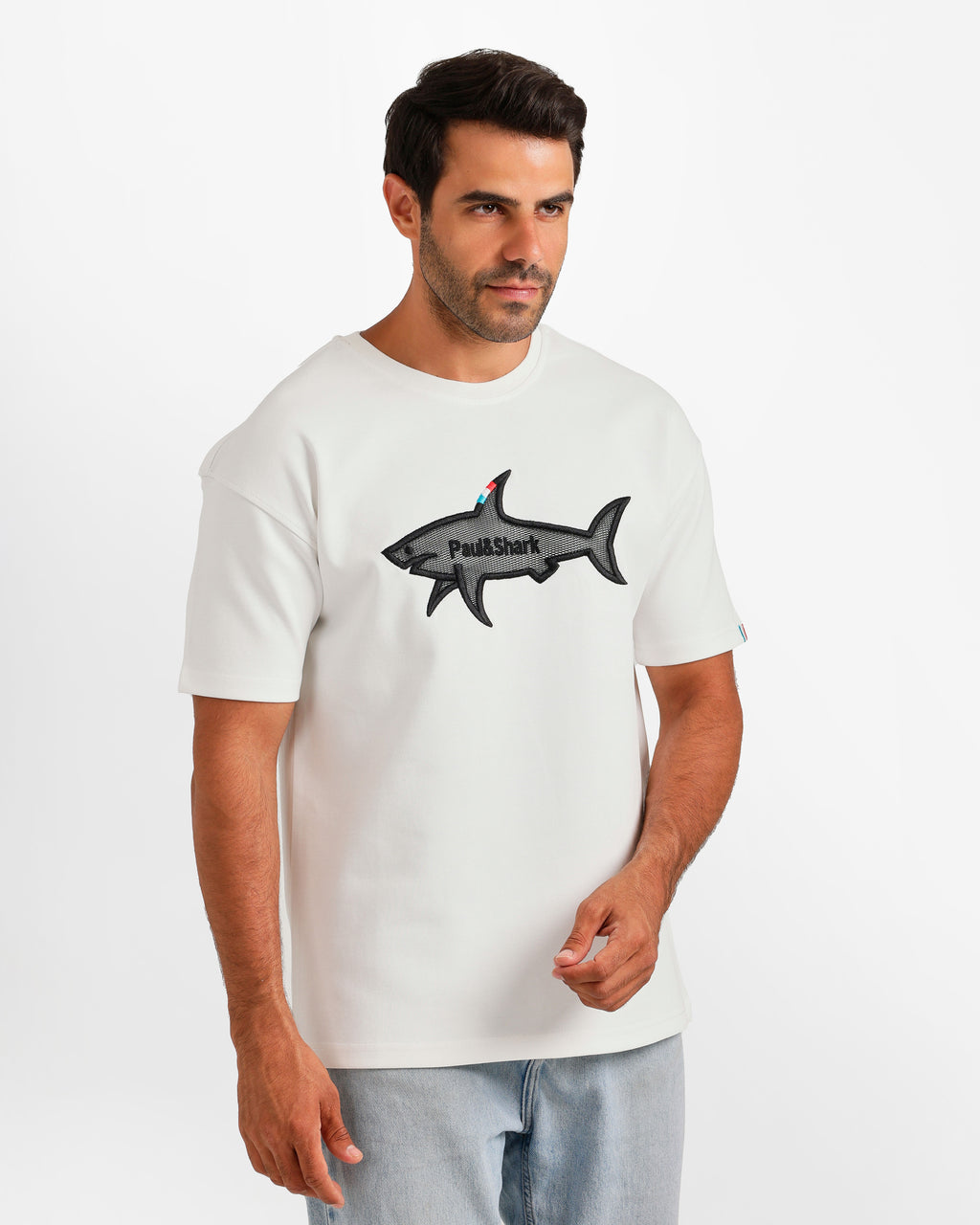 Shark Outline Graphic T-Shirt - White | ONZE Egypt