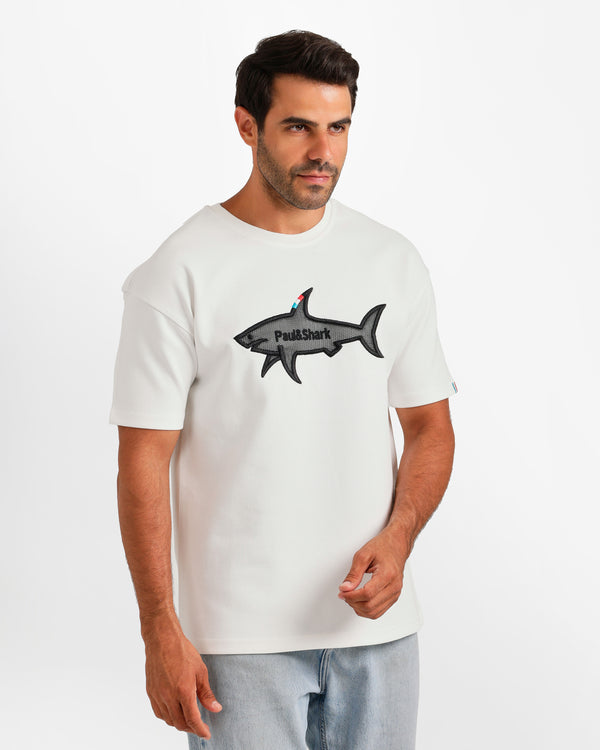 Shark Outline Graphic T-Shirt - White | ONZE Egypt