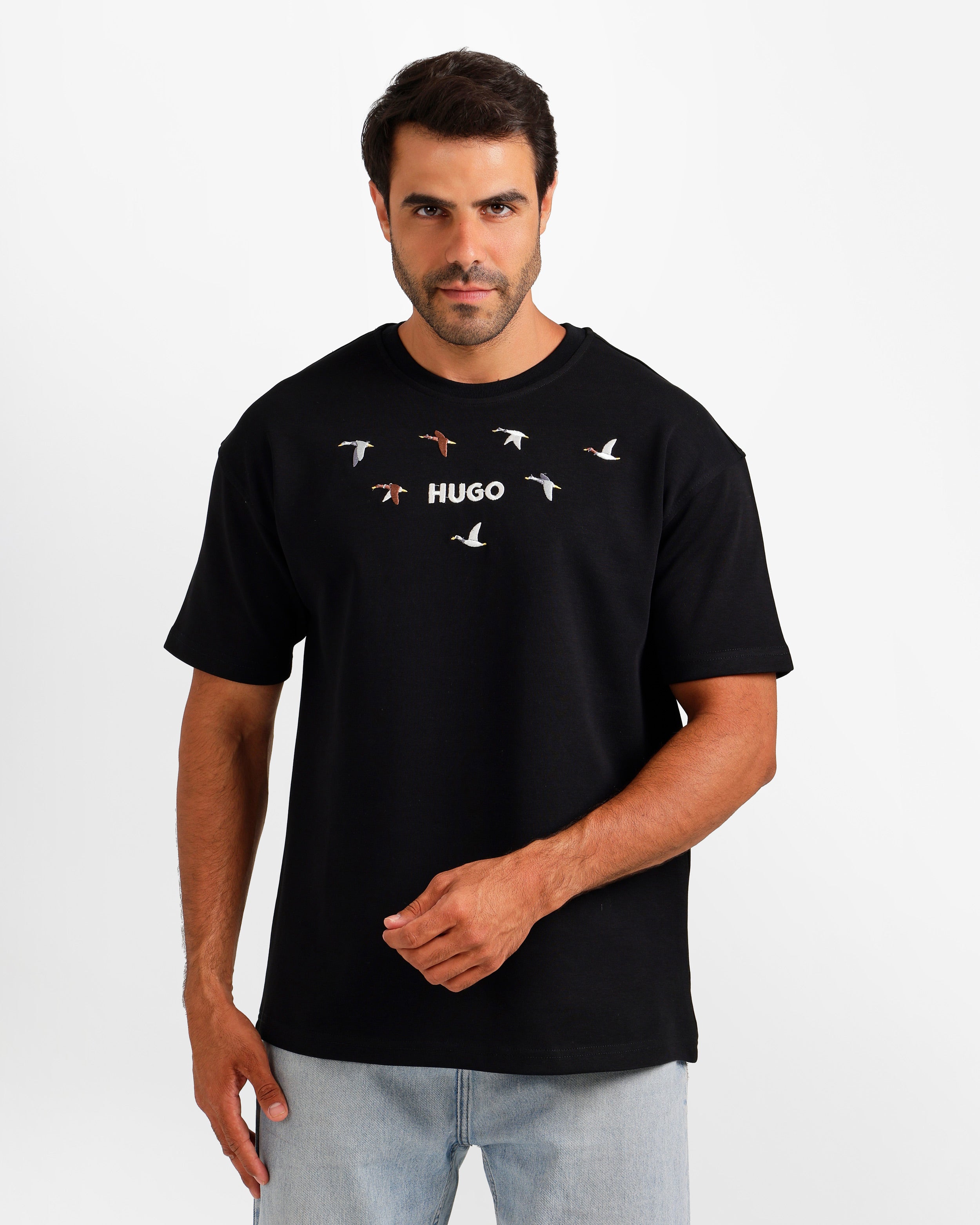 Bird Motif Graphic T-Shirt - Black | ONZE Egypt