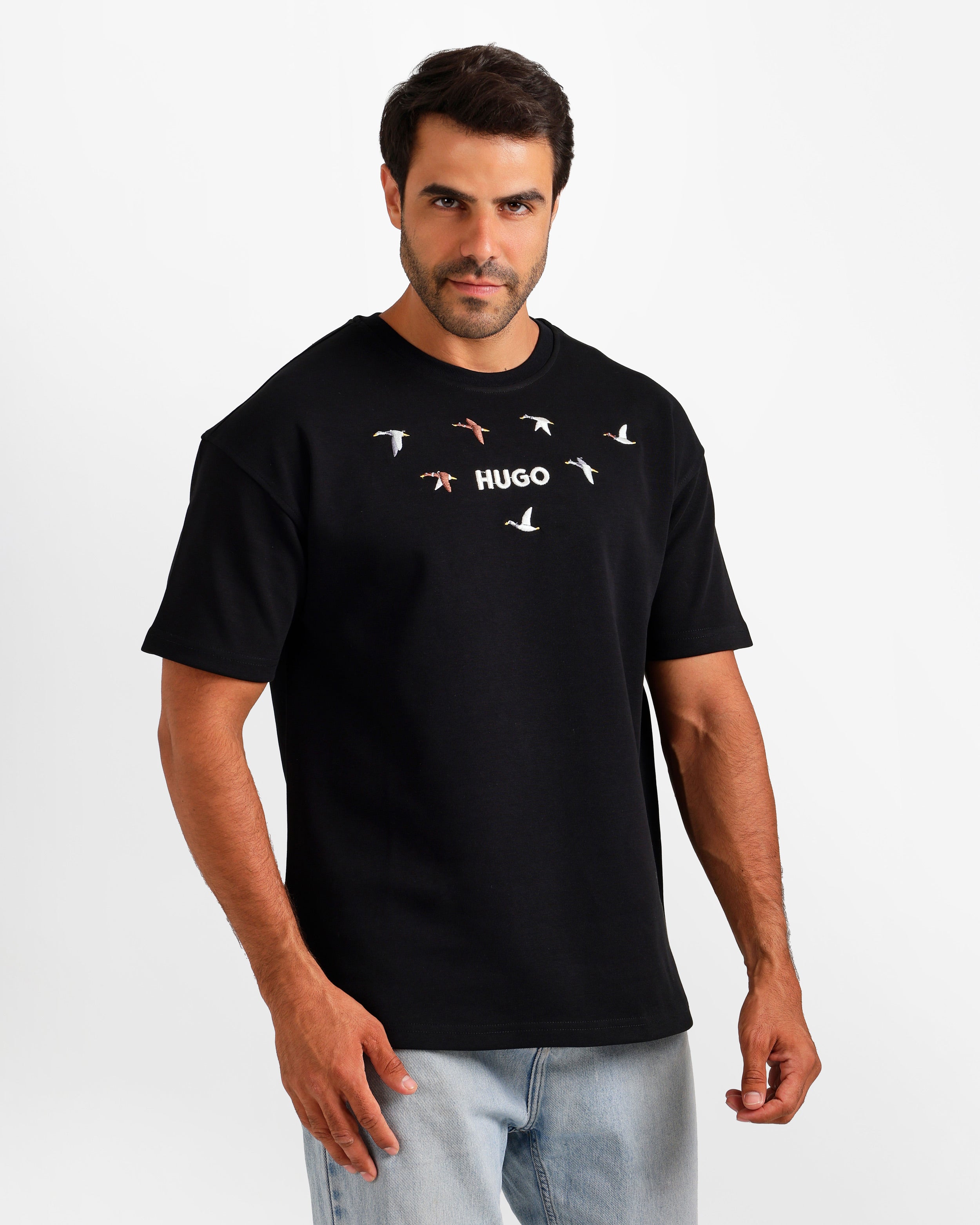 Bird Motif Graphic T-Shirt - Black | ONZE Egypt