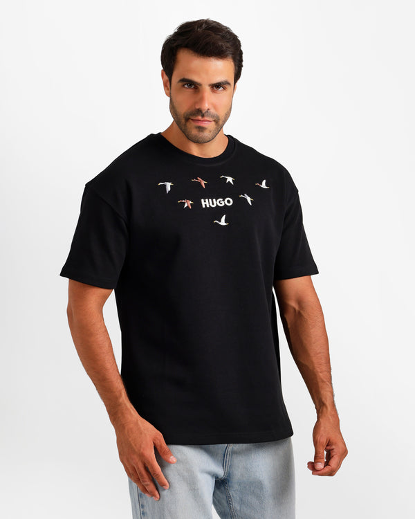 Bird Motif Graphic T-Shirt - Black | ONZE Egypt