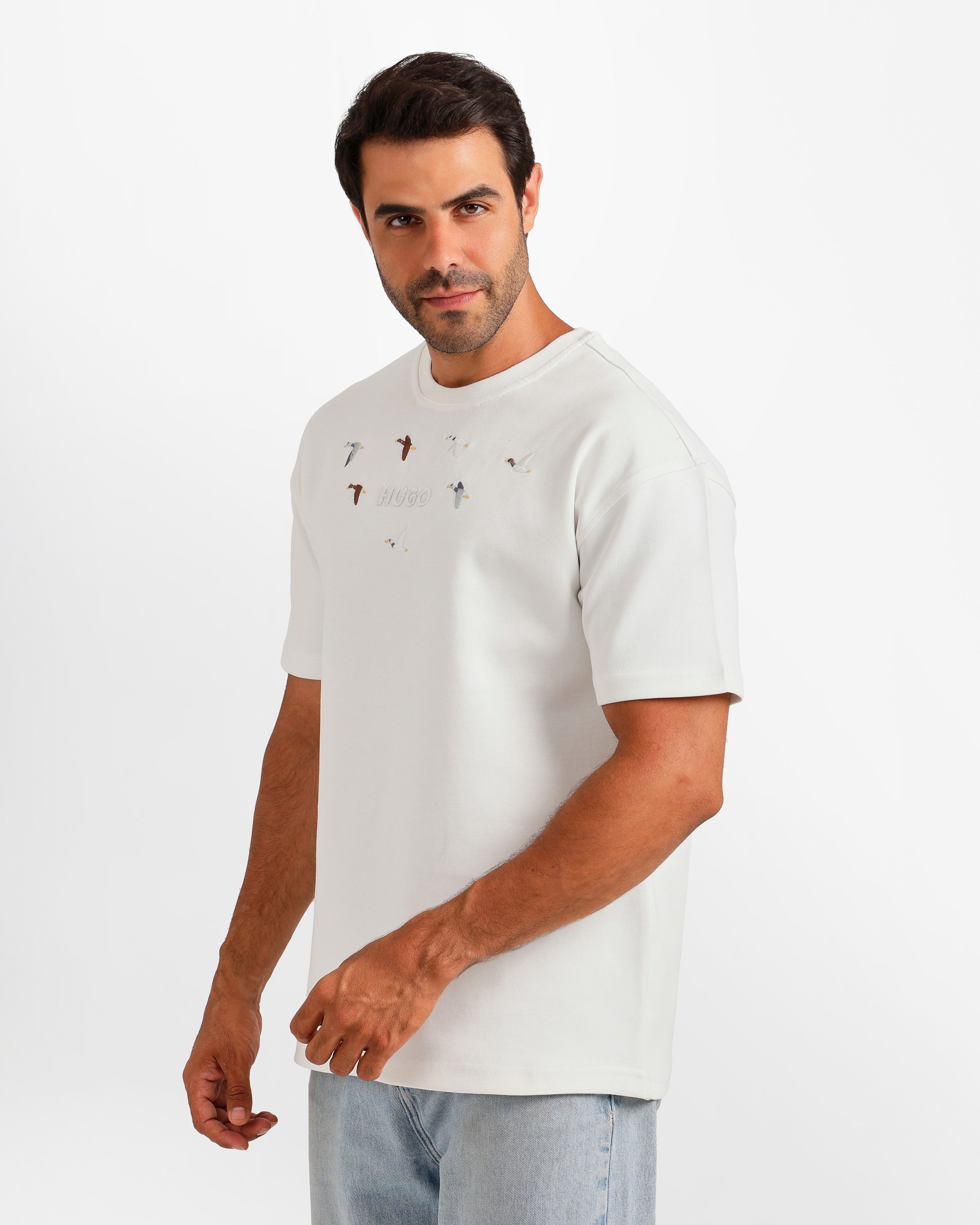 Bird Motif Graphic T-Shirt - White | ONZE Egypt